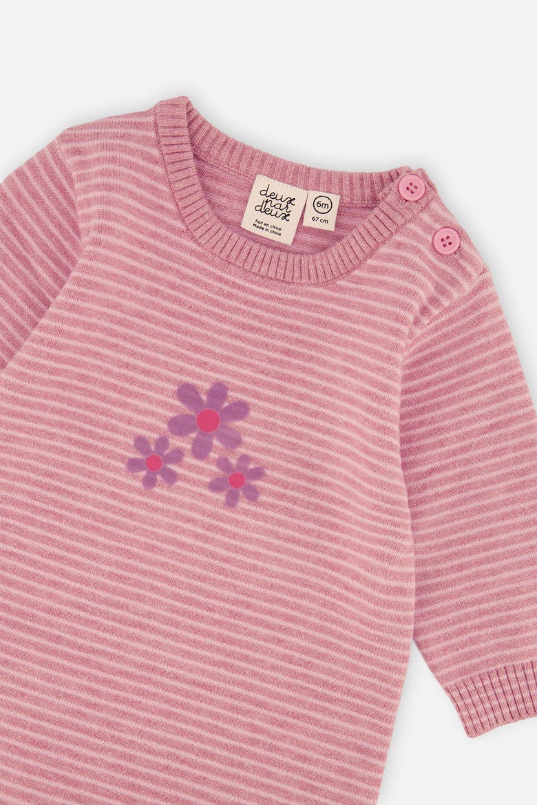 Knitted Flower Stripe Button Romper, Alternate, color, Dusty Pink