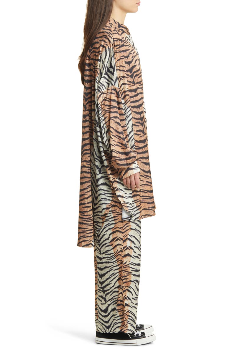 Dressed in Lala Tiger Stripes Oversize Button-Up Satin Shirt & High Waist Crop Pants, Alternate, color,