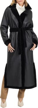 GORSKI Reversible Textured Genuine Shearling Coat with Side Slits, Belt