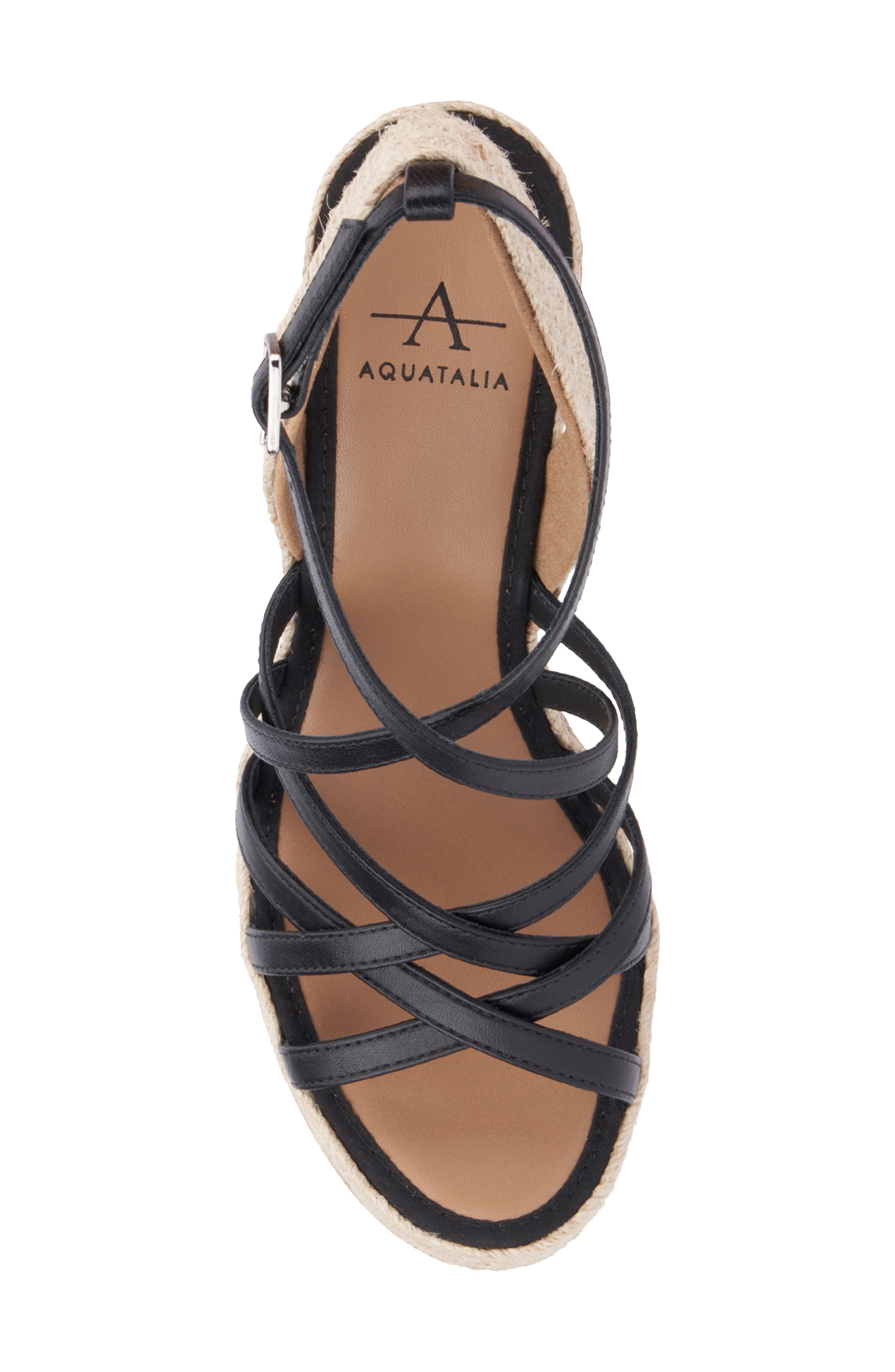 Aquatalia Jenni Water Repellent Ankle Strap Espadrille Platform Wedge Sandal, Alternate, color, Black