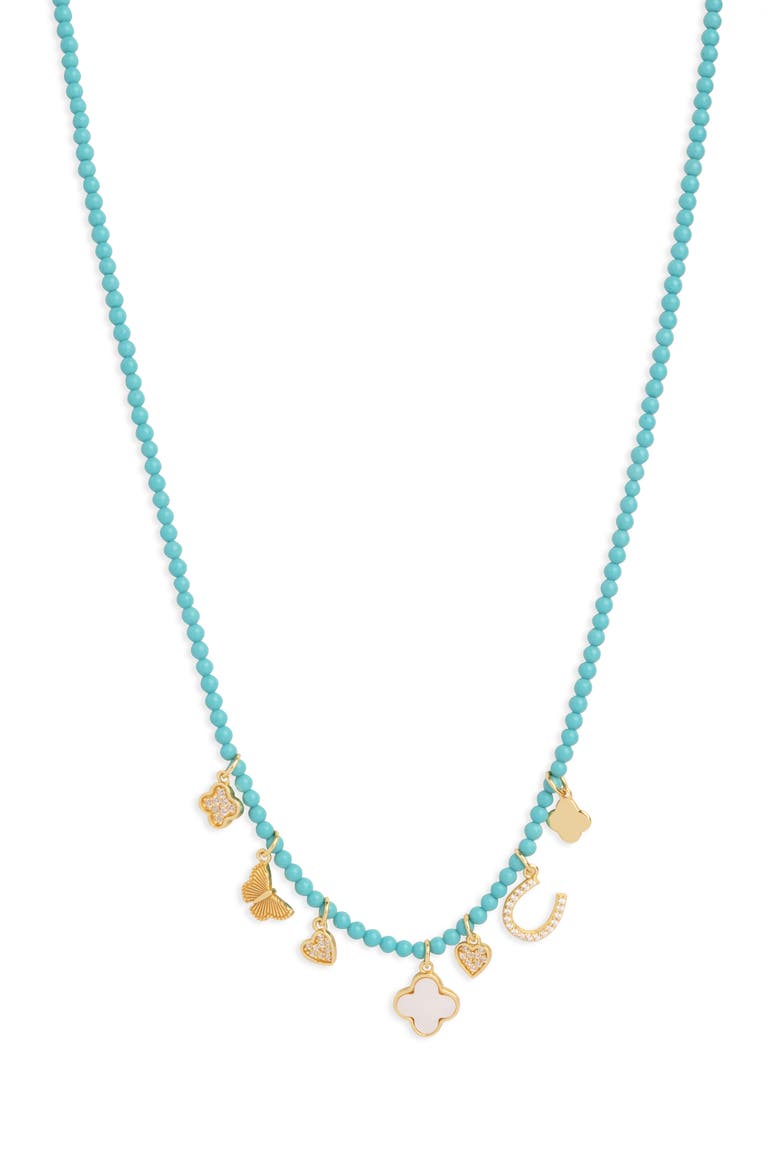 Turquoise Beaded Charm Necklace, Main, color, TURQUOISE/ GOLD