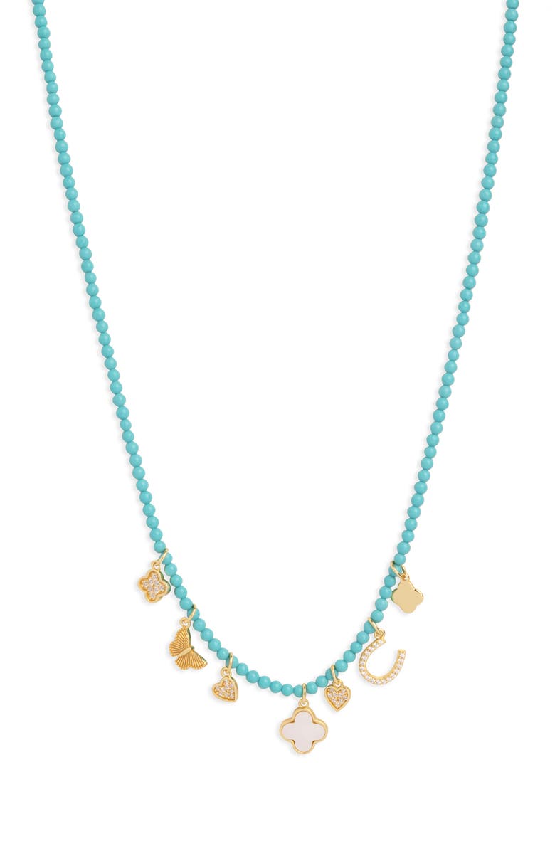 Argento Vivo Sterling Silver Turquoise Beaded Charm Necklace, Main, color, Turquoise/ Gold