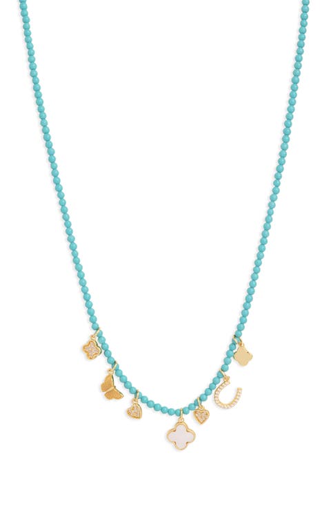 Turquoise Beaded Charm Necklace