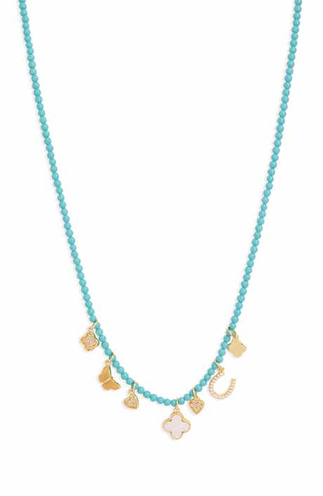 Turquoise Beaded Charm Necklace