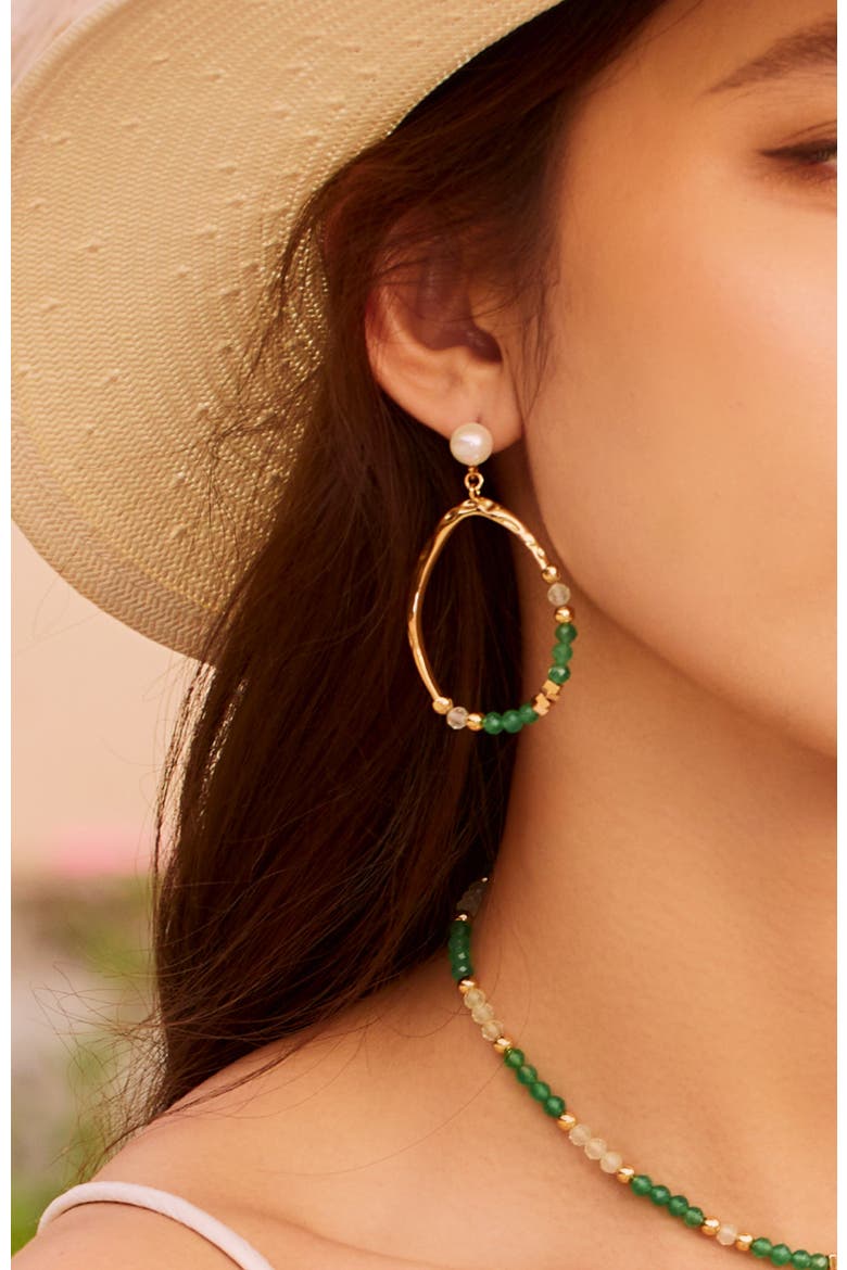 Poseidon Earrings, Alternate, color, Green & White & Gold