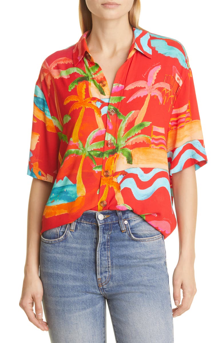 FARM Rio Unisex Ipanema Island Print Camp Shirt, Main, color, 