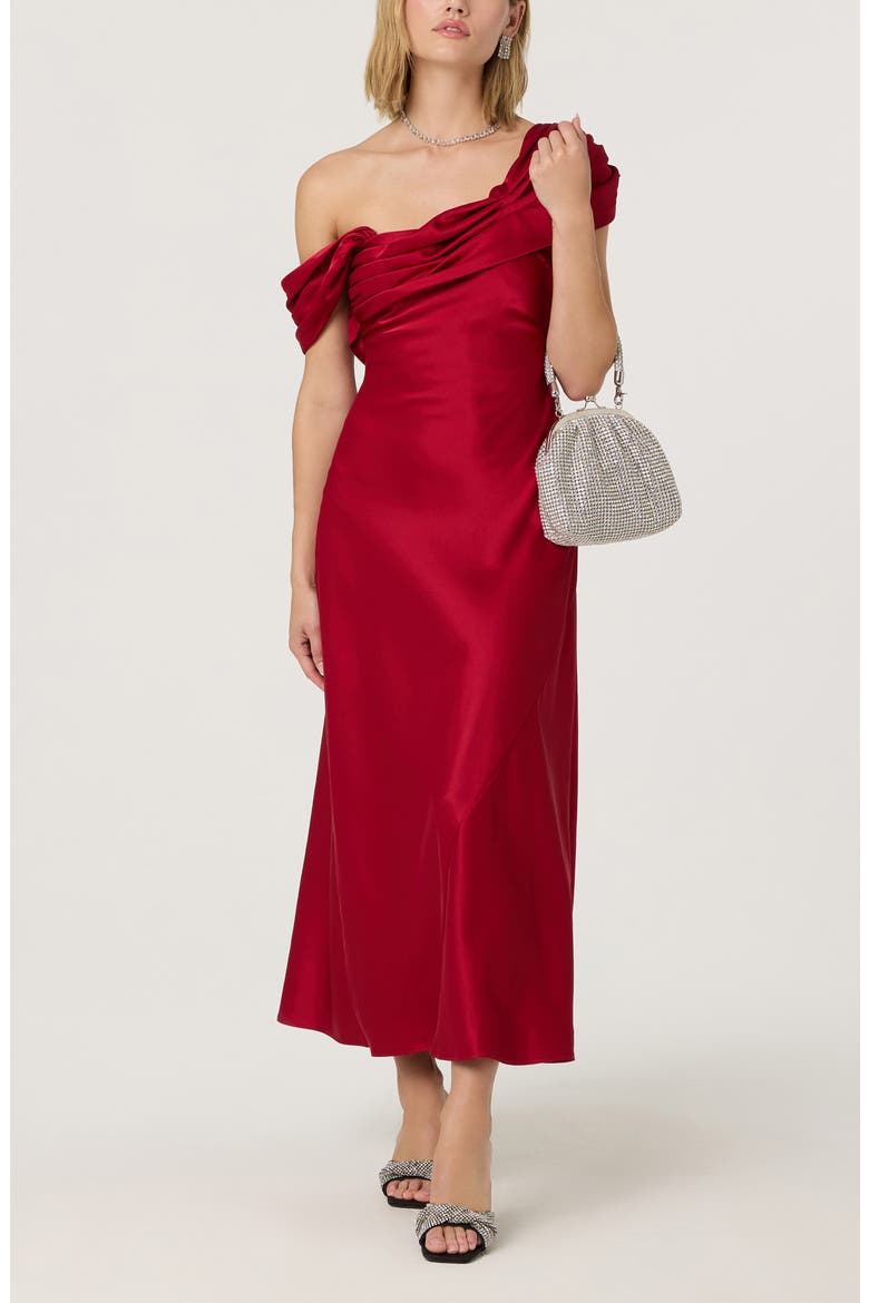 Alyssa Off the Shoulder Satin Gown, Alternate, color, DEEP RED