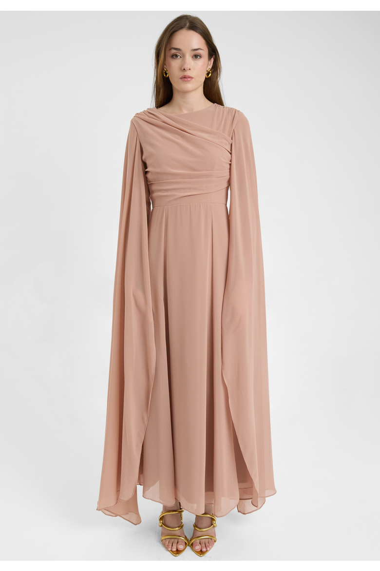 Modest Chiffon Dress Maxi With Wrap Style Top, Main, color, TAUPE BLUSH