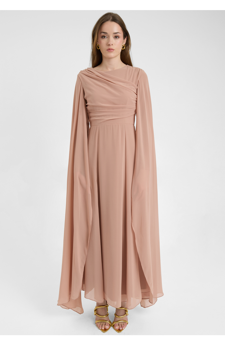 MARYISA Modest Chiffon Dress Maxi With Wrap Style Top, Main, color, Taupe Blush