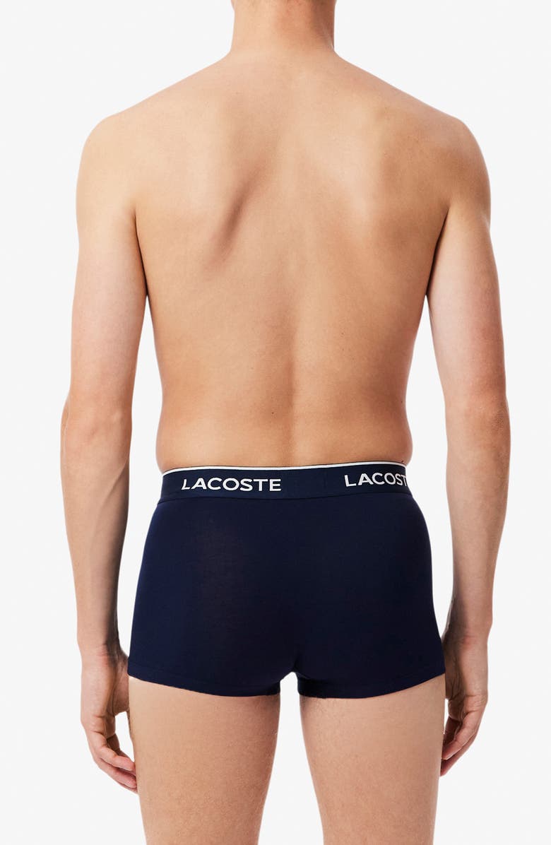 Lacoste Core Essentials Assorted 3-Pack Stretch Cotton Boxer Briefs, Alternate, color, Navy Blue/ Green-Red-Navy