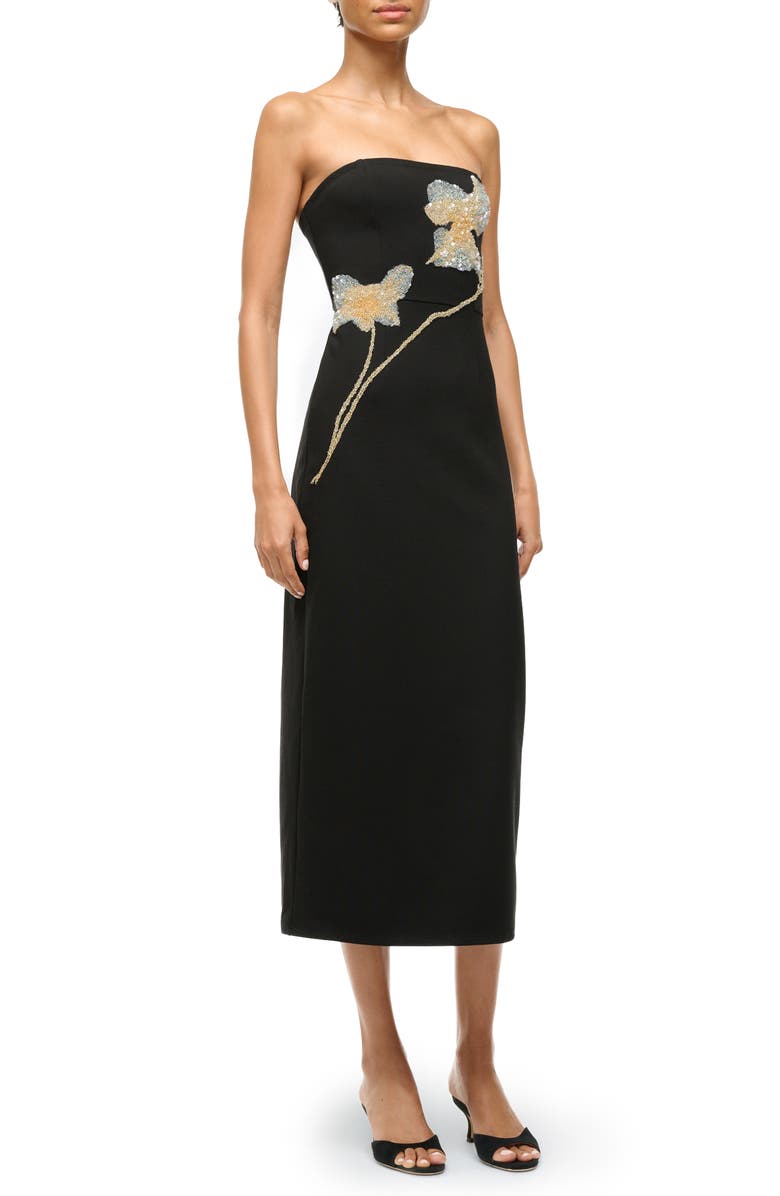 STAUD Brooke Floral Beaded Strapless Cocktail Dress, Alternate, color,