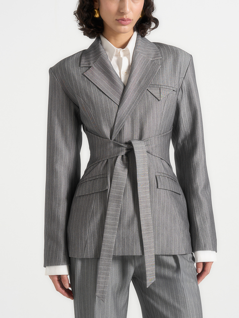 Delphine Pinstripe Wrap Tie Blazer