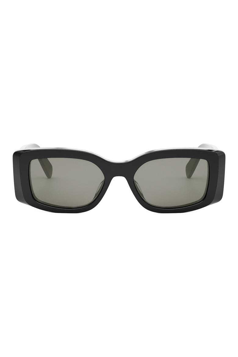 Triomphe 53mm Rectangular Sunglasses, Main, color, SHINY BLACK / SMOKE/ SILVER
