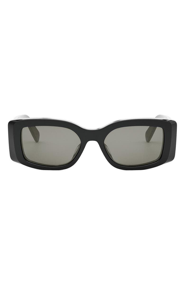 CELINE Triomphe 53mm Rectangular Sunglasses, Main, color, Shiny Black / Smoke/ Silver