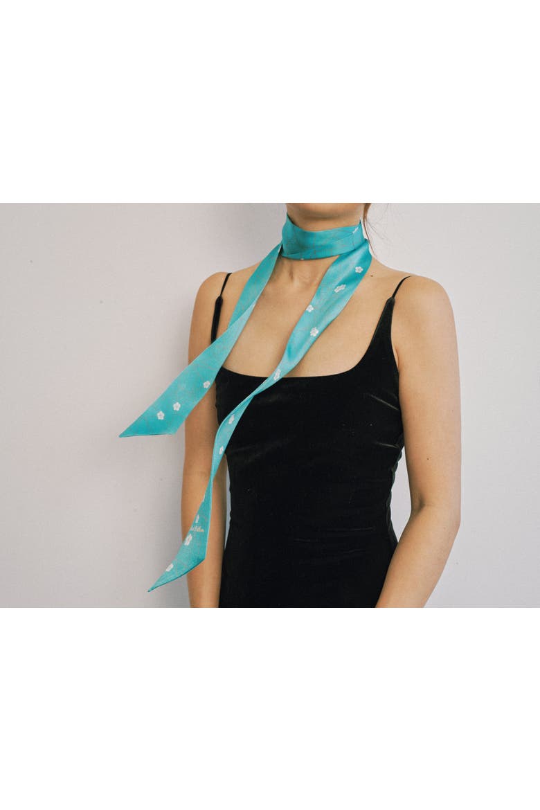 "Almond Blossom" Silk Skinny Scarf, Alternate, color, Turquoise