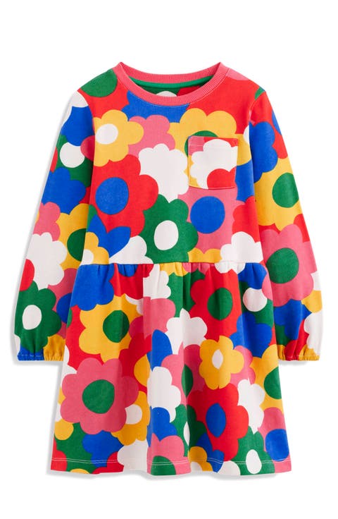 Kids' Floral Long Sleeve Cotton Sweatshirt Dress (Toddler, Little Kid & Big Kid)