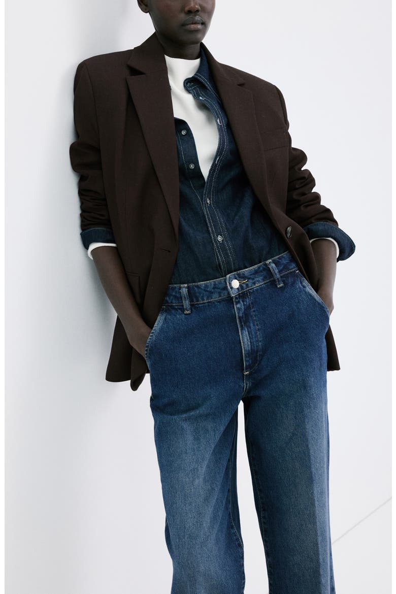 Slant Pocket Mid Rise Wide Leg Jeans, Alternate, color, DARK BLUE