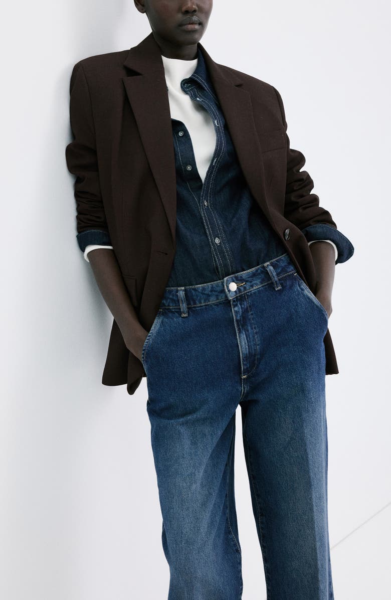 MANGO Slant Pocket Mid Rise Wide Leg Jeans, Alternate, color, Dark Blue