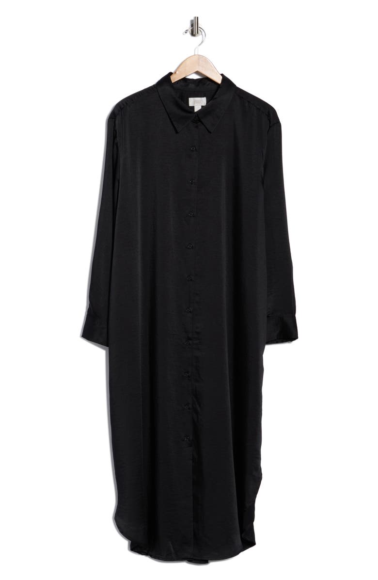 NORDSTROM RACK Long Sleeve Textured Satin Shirtdress, Alternate, color, Black