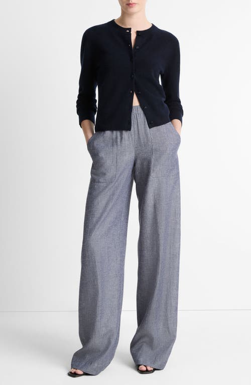 Shop Vince Tipped Half Moon Cardigan In Coastal/optic White