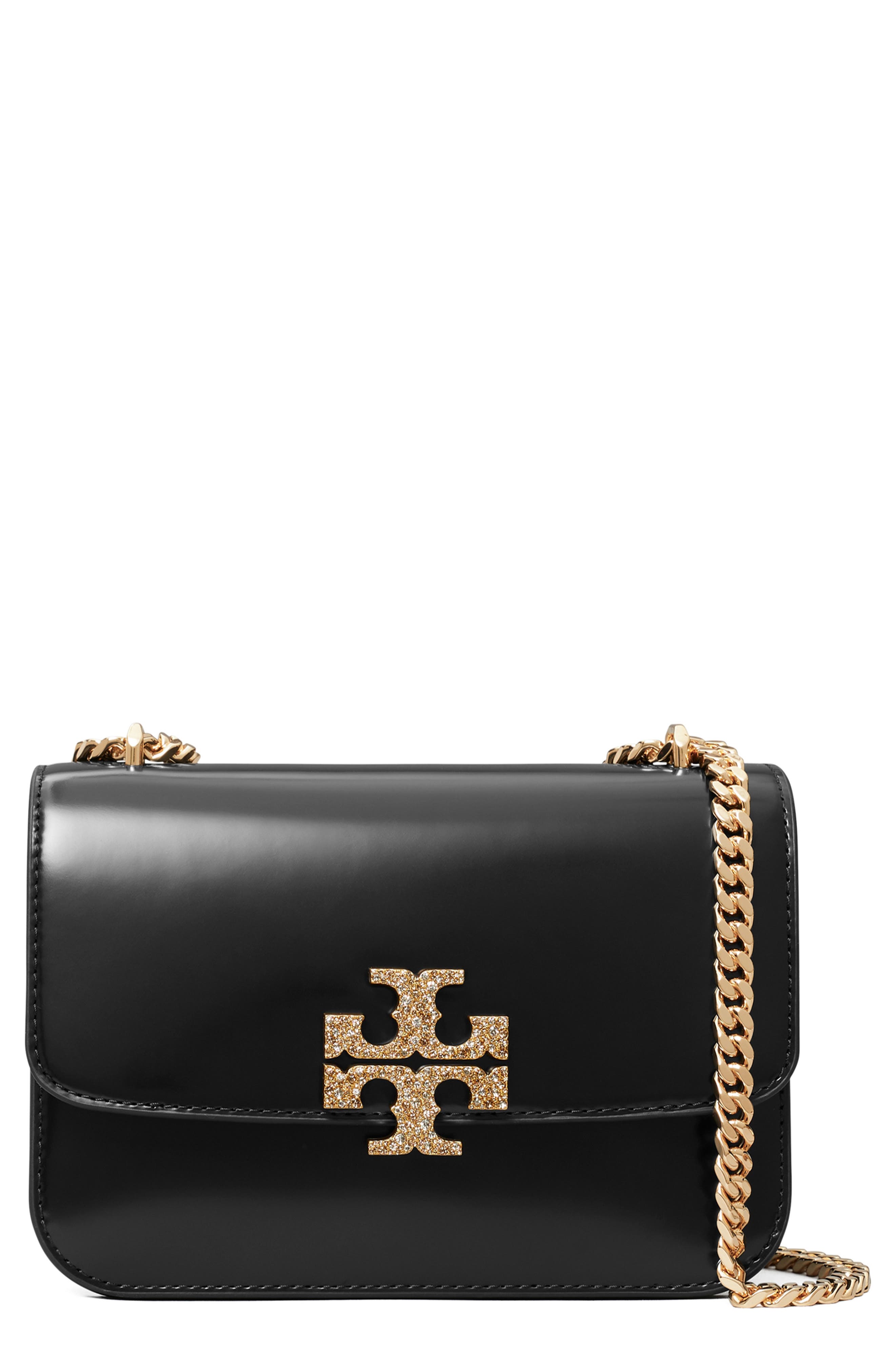 Tory Burch Small Eleanor Pavé Convertible Leather Shoulder Bag, Main, color, Black