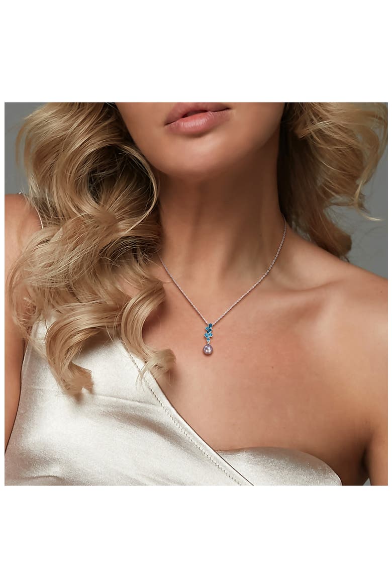Cultured Tahitian Pearl & London Blue Topaz Pendant Necklace, Alternate, color, BLUE