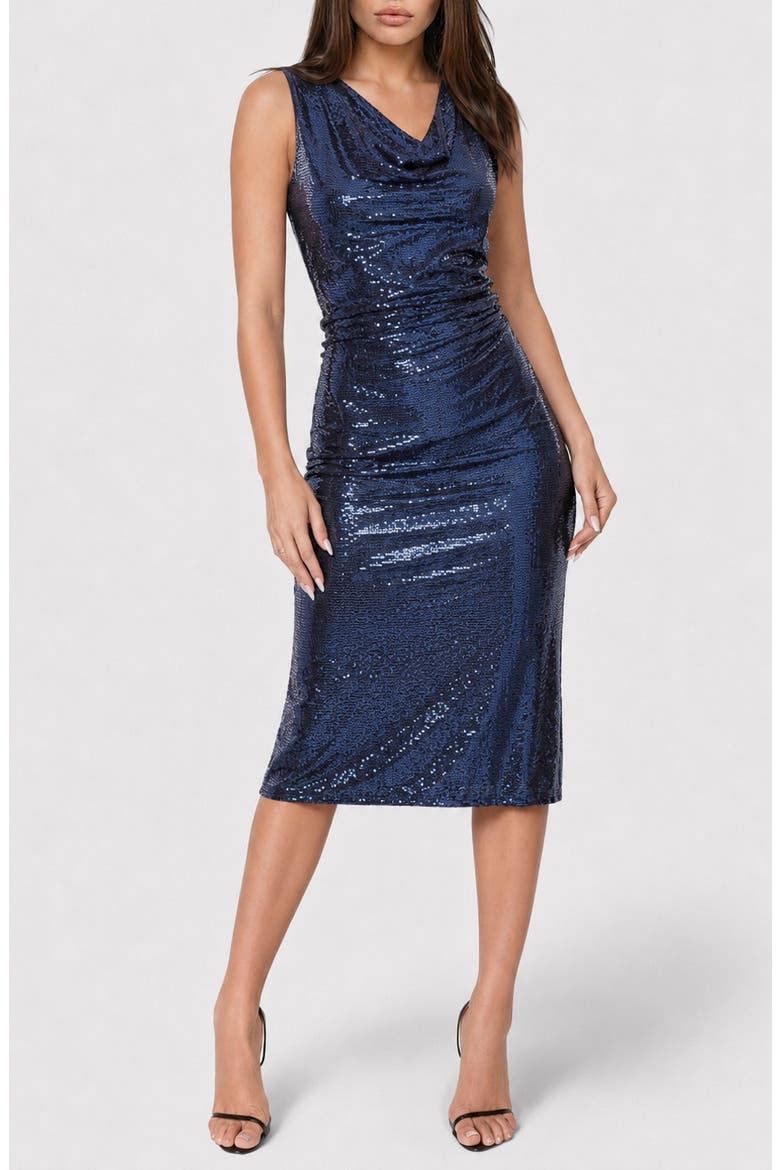 Disco Dot Shirred Maxi Dress, Main, color, NAVY