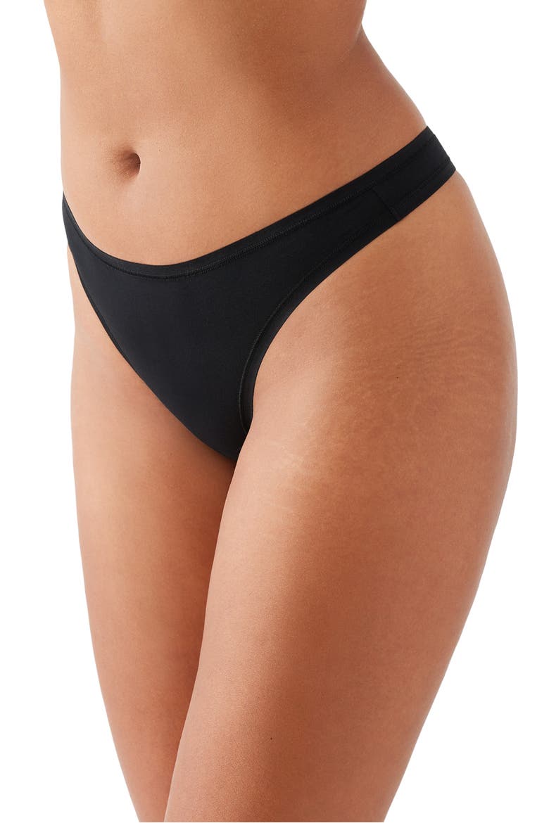 Understated Stretch Cotton Thong, Alternate, color, BLACK