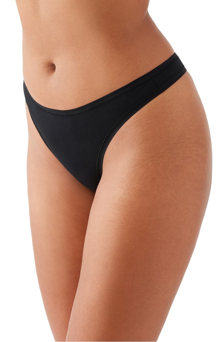 Wacoal Understated Stretch Cotton Thong, Alternate, color, Black
