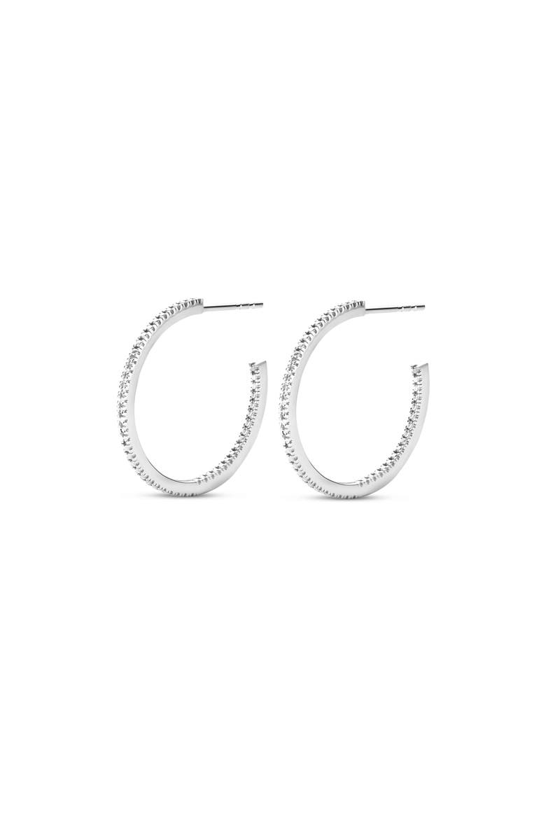 Ever Diamond Earrings  |  18 natural diamonds | 925 Sterling Silver | Earrings | Hoop | White Rhodium, Main, color, White Rhodium