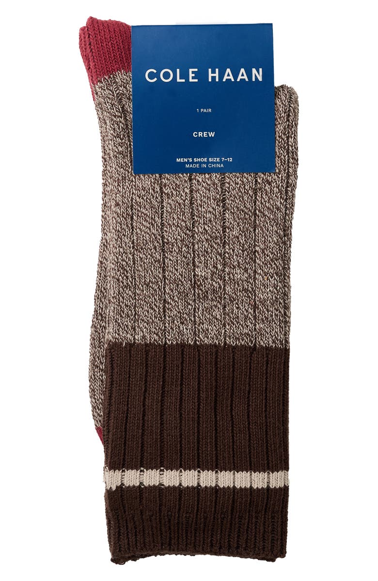 Cole Haan Casual Rib Crew Socks, Alternate, color, Brown Assorted