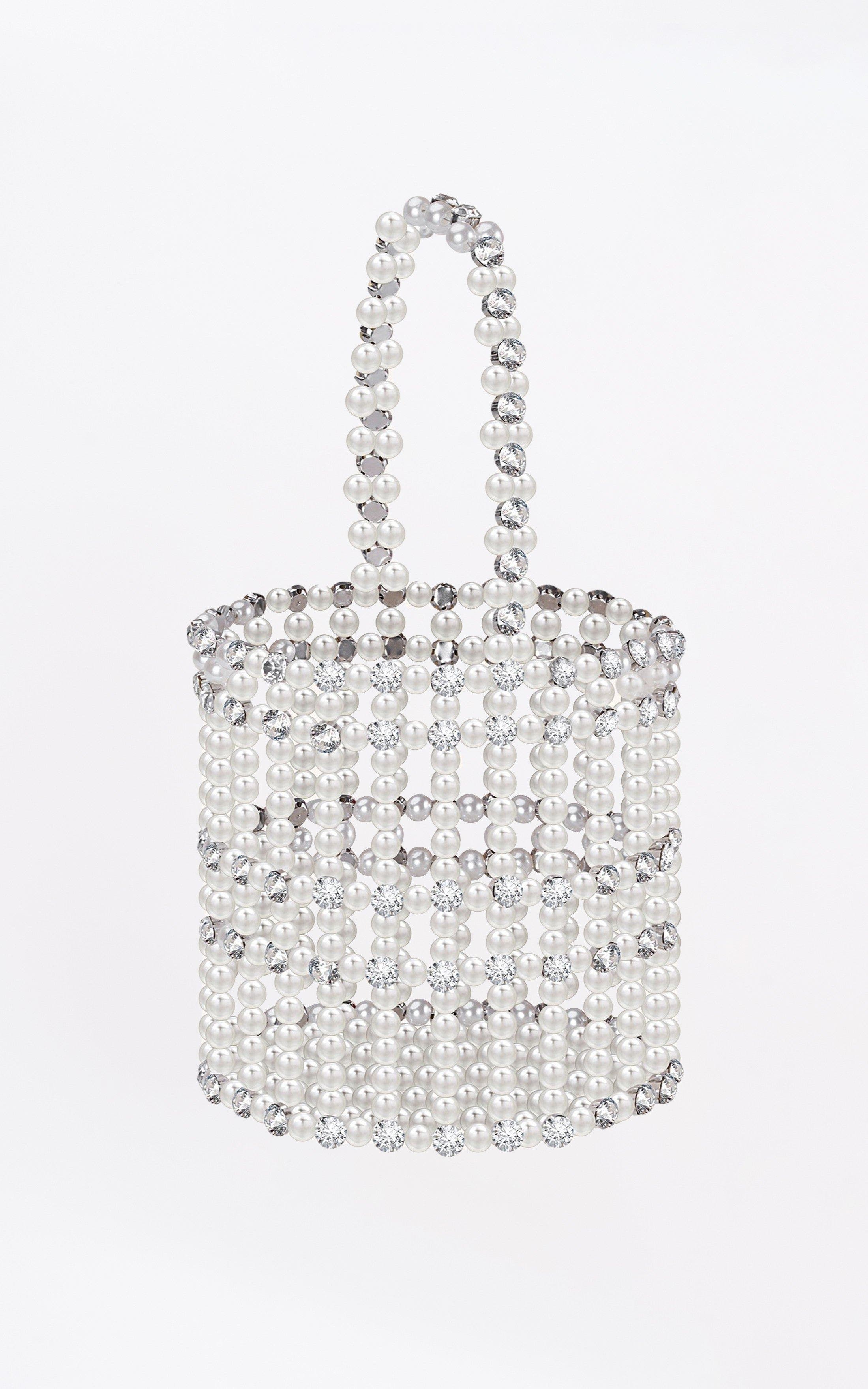 Miss Circle Faux Pearl Crystal Mini Handbag, Main, color, White