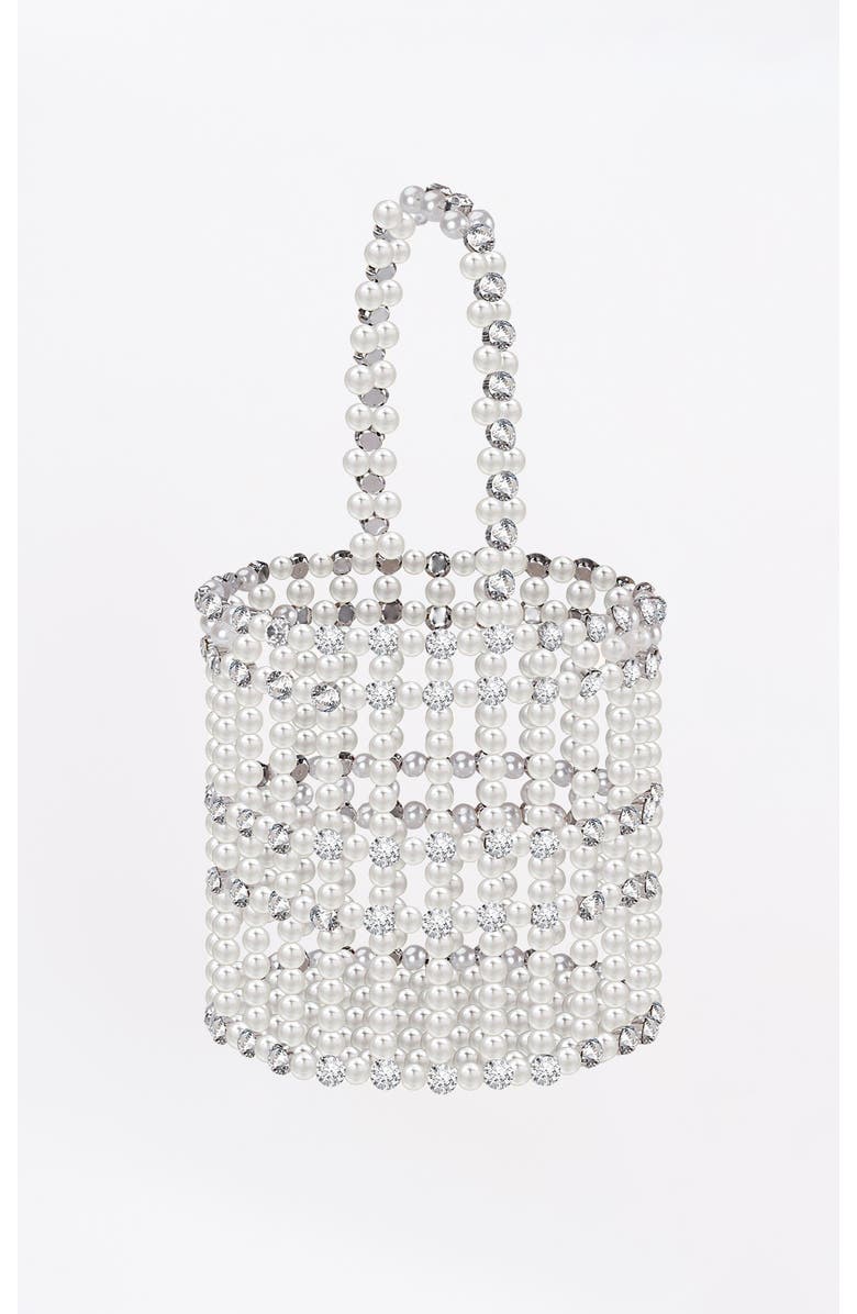 Miss Circle Faux Pearl Crystal Mini Handbag, Main, color, White