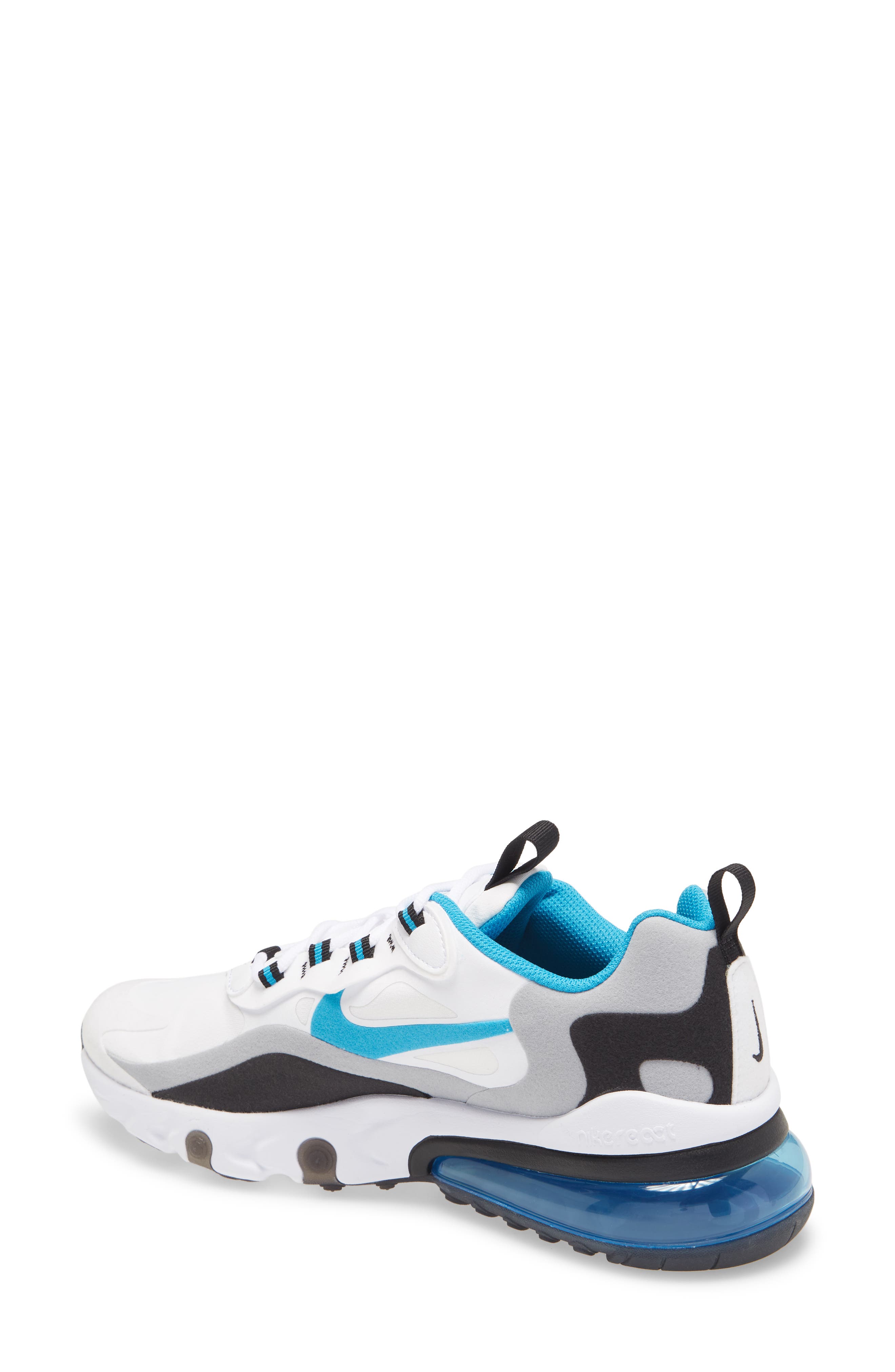 Air Max 270 React Sneaker, Alternate, color, WHITE/ BLUE/ GREY/ BLACK