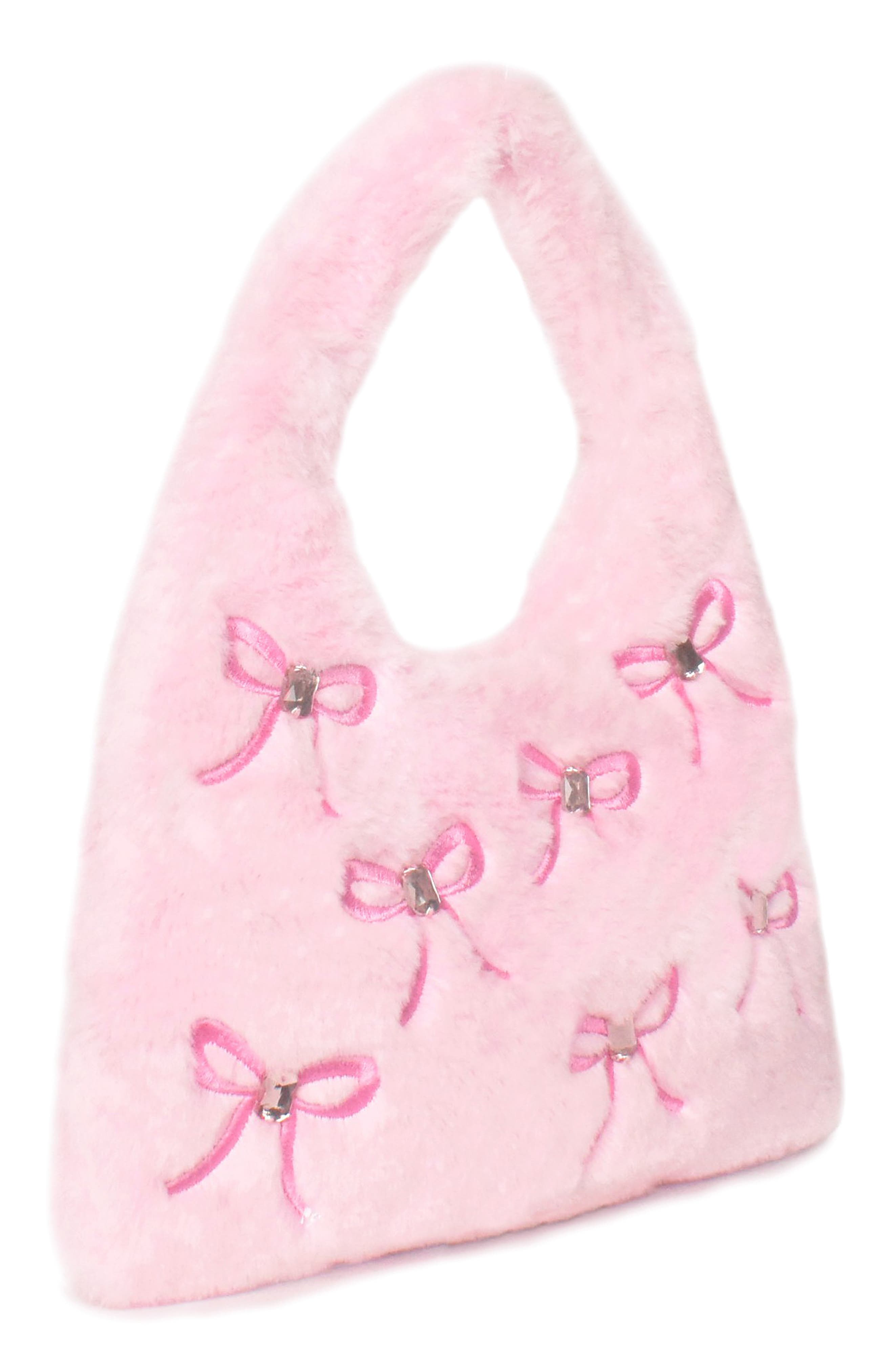 Kids' Bow Print Plush Mini Hobo, Alternate, color, COTTON CANDY