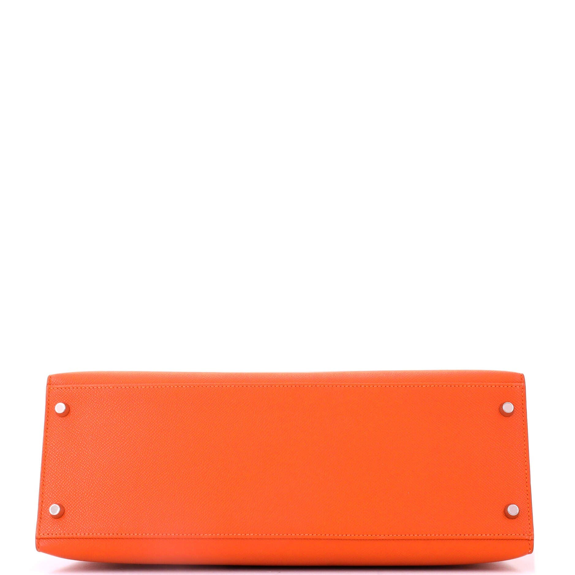 Pre-Owned Hermes Kelly Handbag Orange Epsom with Palladium Hardware 35, Alternate, color, Feu