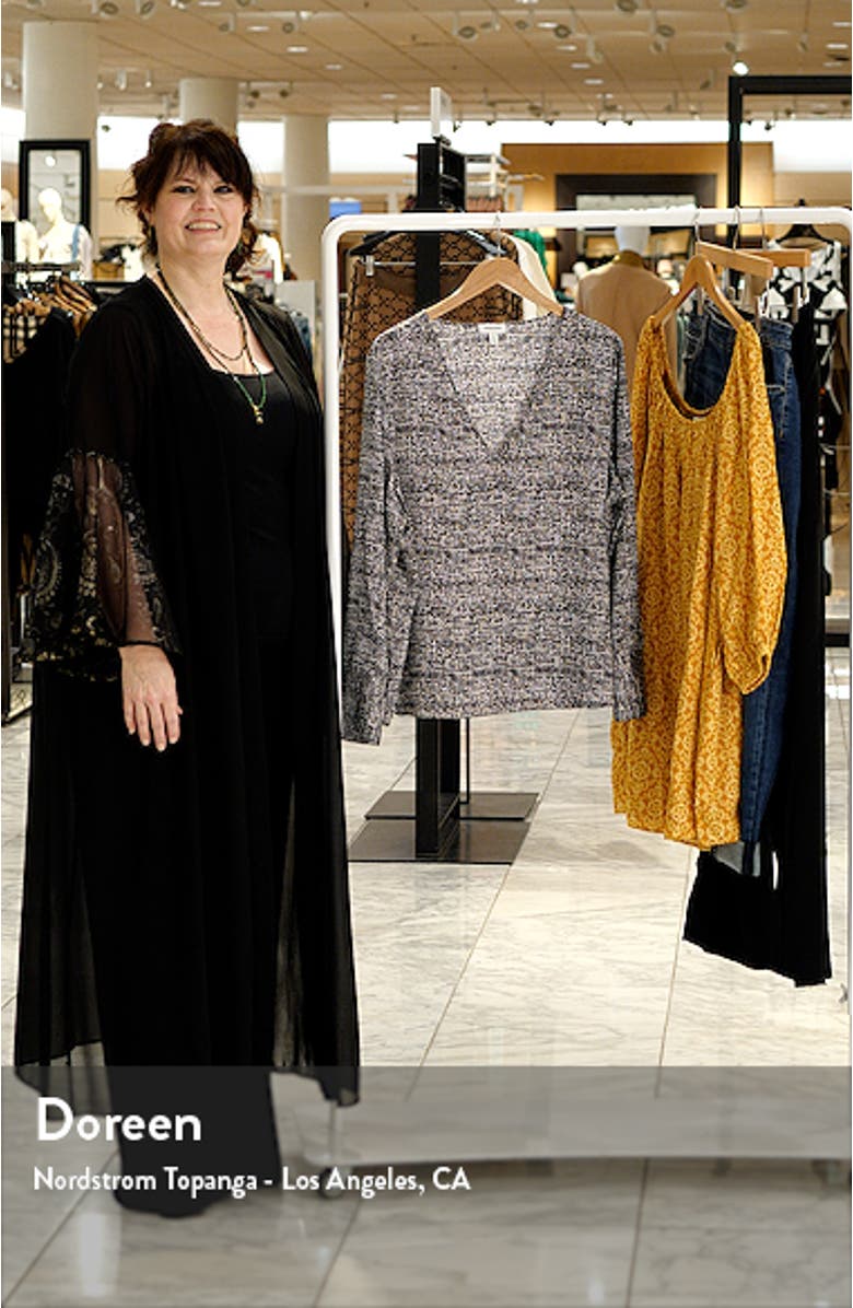 Print Satin V-Neck Long Sleeve Top, sales video thumbnail