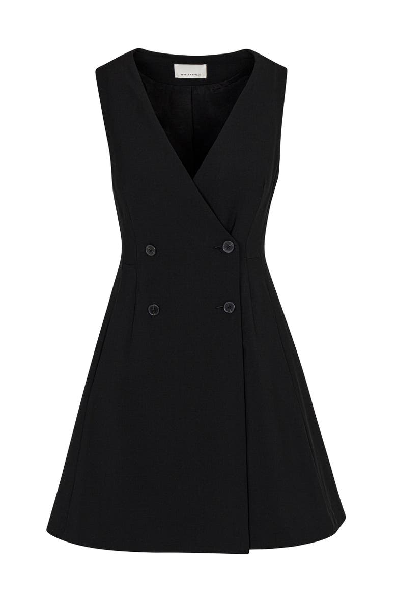 Refined Suiting Double Breasted Mini Dress, Alternate, color, BLACK
