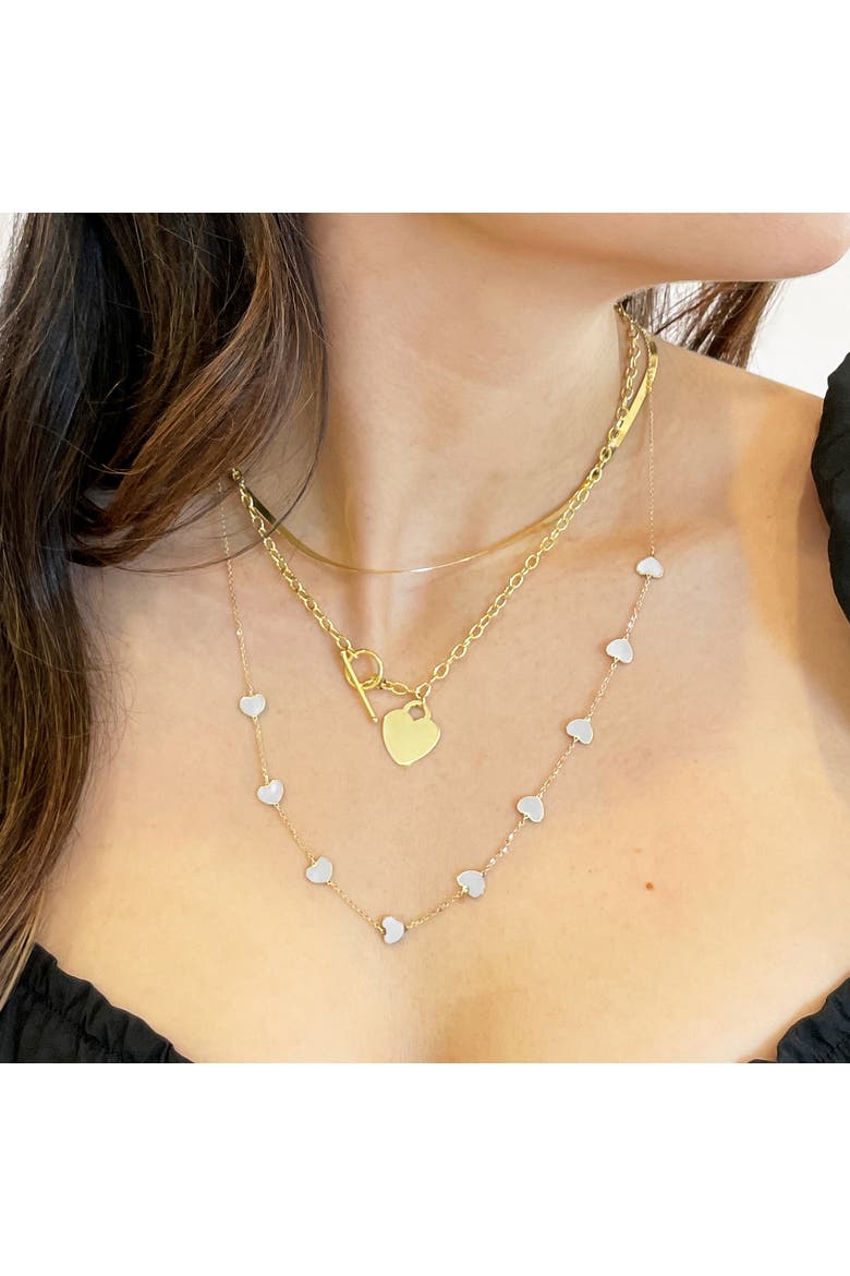 Mother of Pearl Heart Station Necklace, Alternate, color, Mother of Pearl