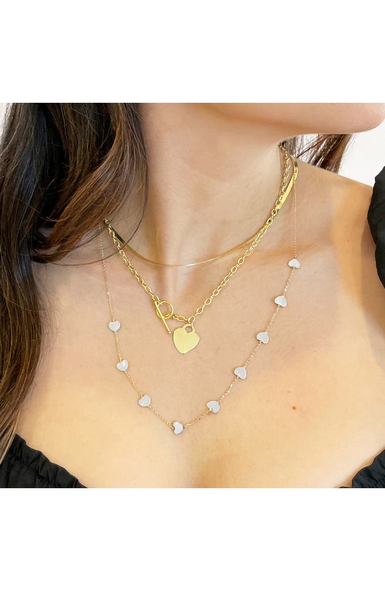 The Lovery Fine Jewelry Mother of Pearl Heart Station Necklace, Alternate, color, Mother Of Pearl