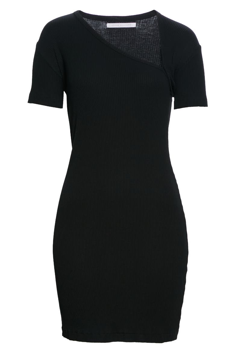 Asymmetrical Neck Cotton Rib Minidress, Alternate, color, BLACK