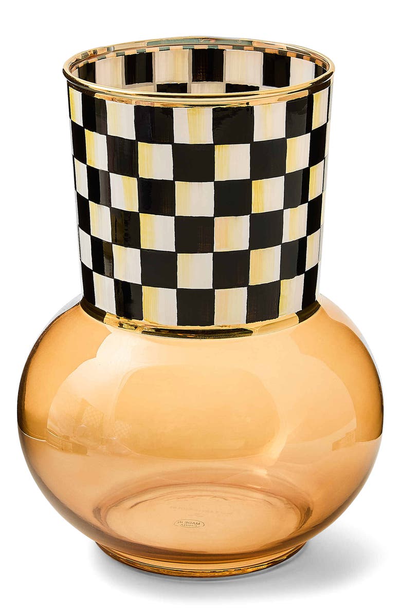 MACKENZIE CHILDS Courtly Check Glass Vase, Main, color, Black