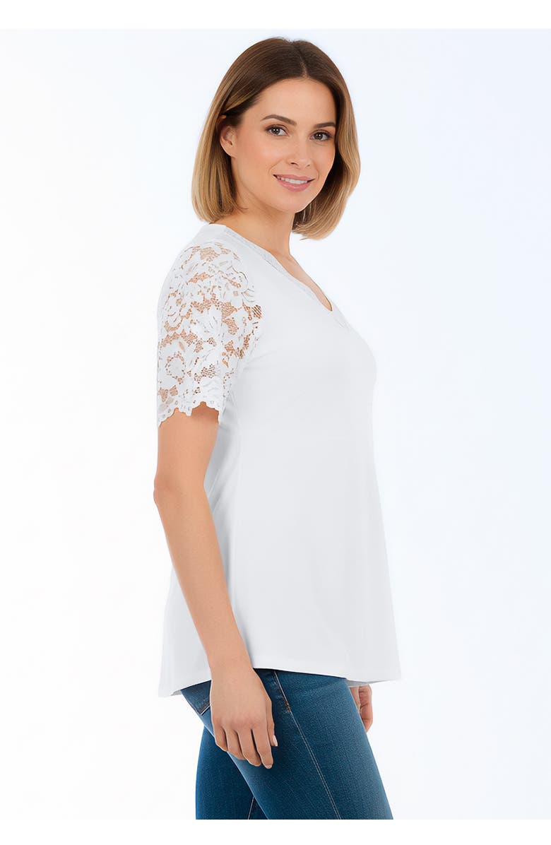 Jessica London Lace Trim V-neck Top, Alternate, color, White