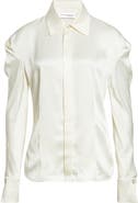 Victoria Beckham Twisted Shoulder Satin Button-Up Shirt