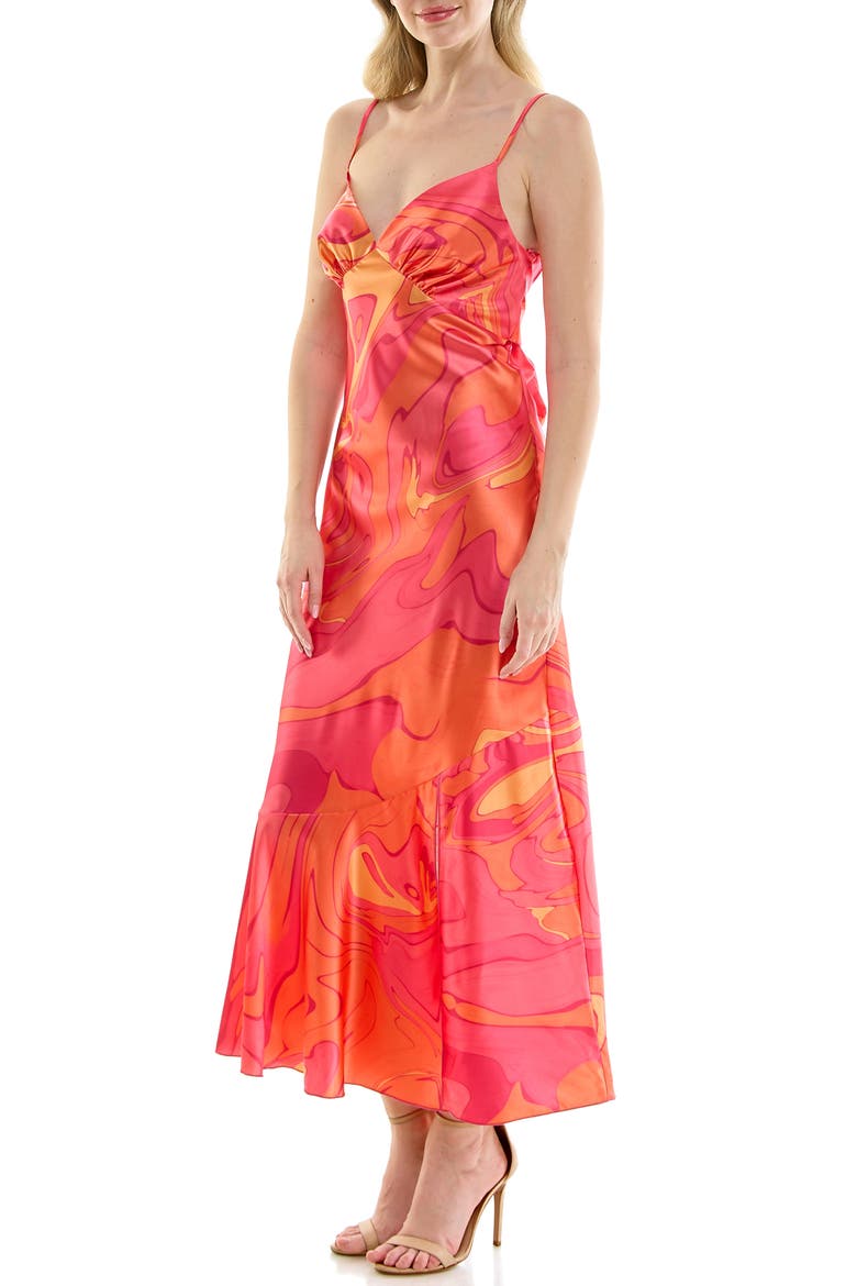 Satin Midi Slipdress, Alternate, color, PINK/ ORANGE