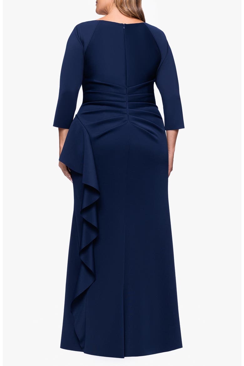 Ruched Scuba Knit Ruffle Gown, Alternate, color, MIDNIGHT