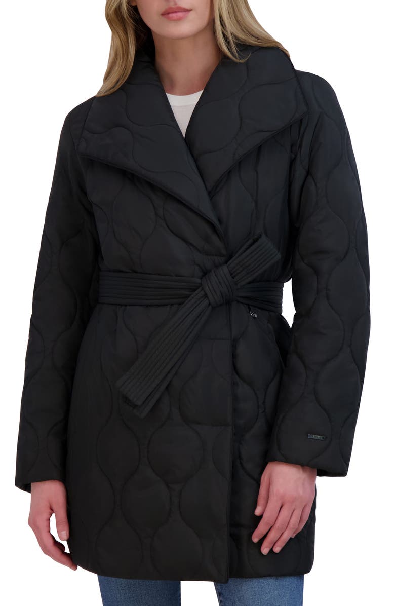 Tahari Janelle Quilted Wrap Coat, Main, color, 