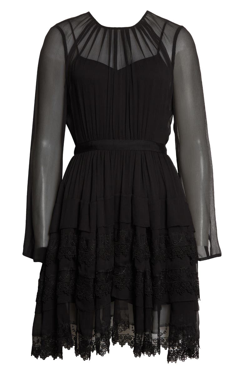 Jason Wu Collection Long Sleeve Tiered Silk Chiffon Dress, Alternate, color,