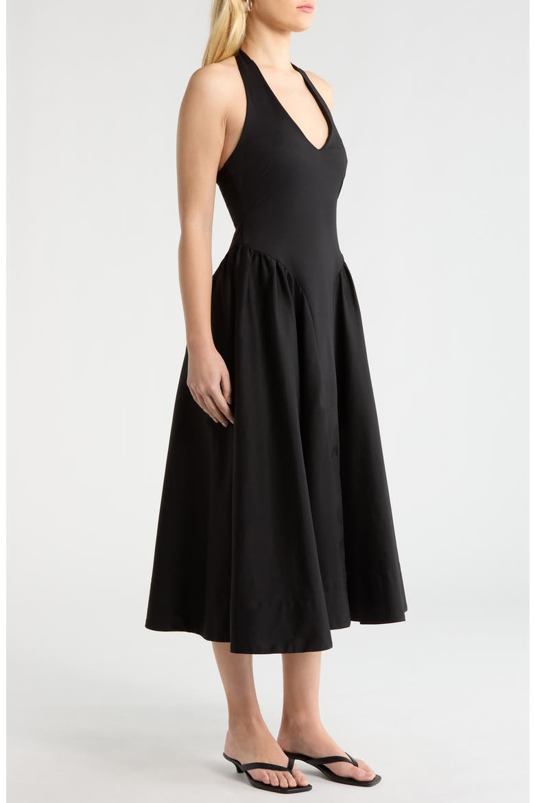 Meana Halter Neck Cotton Blend Dress, Alternate, color, BLACK