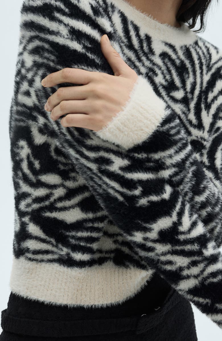 MANGO Zebra Jacquard Crewneck Sweater, Alternate, color, 